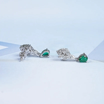 Emerald With Diamond Cluster Pear Drop Earrings Earring