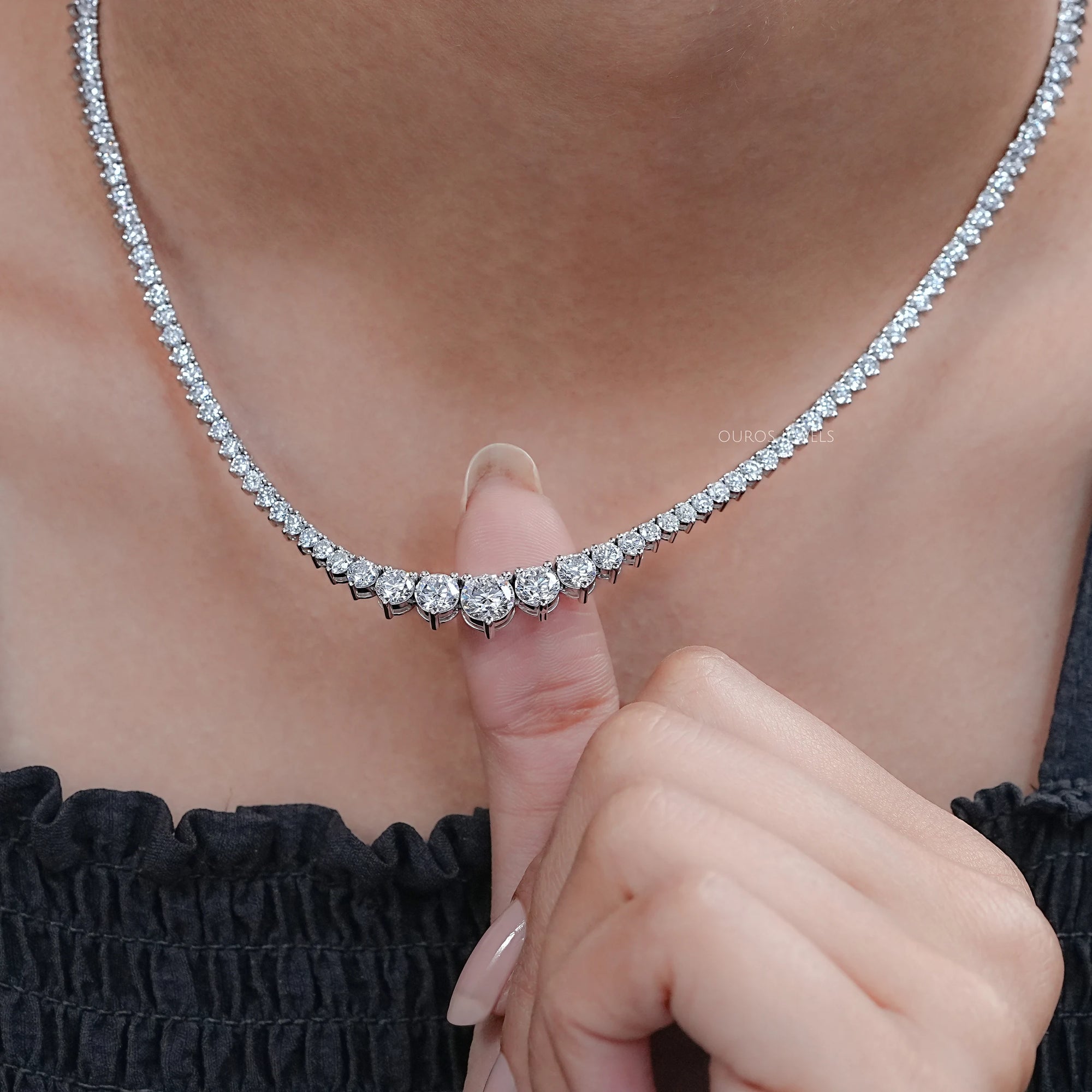 Graduated Round Lab Diamond Tennis Necklace Necklaces