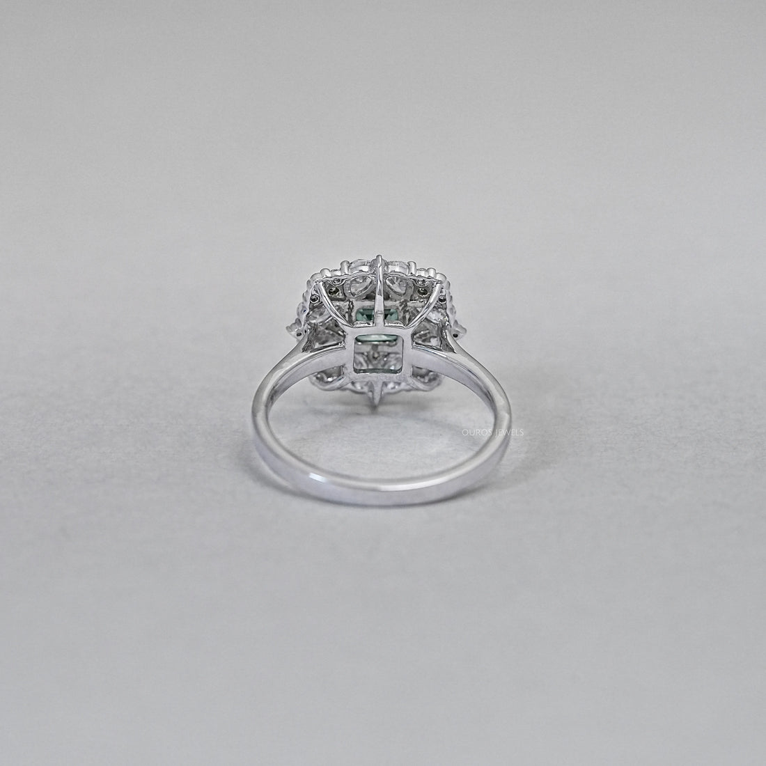 Green Asscher Lab Diamond Cluster Engagement Ring