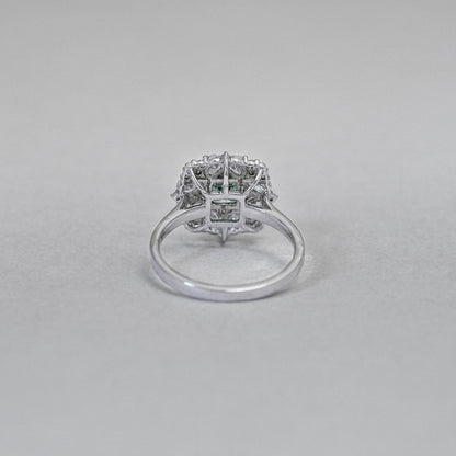 Green Asscher Lab Diamond Cluster Engagement Ring