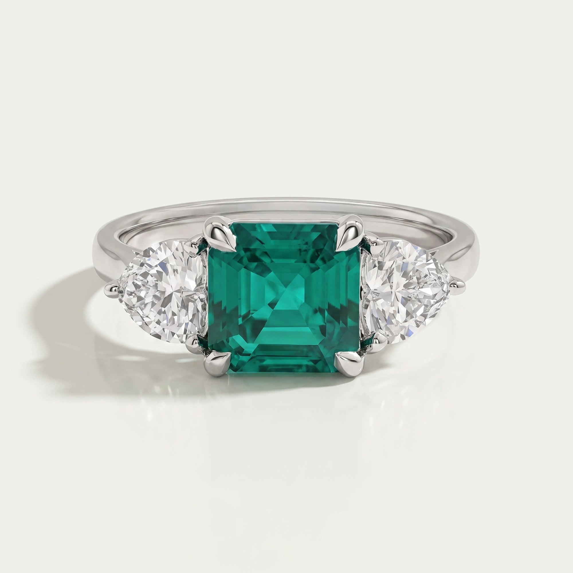 Green Asscher Gemstone Three Stone Engagement Ring Rings