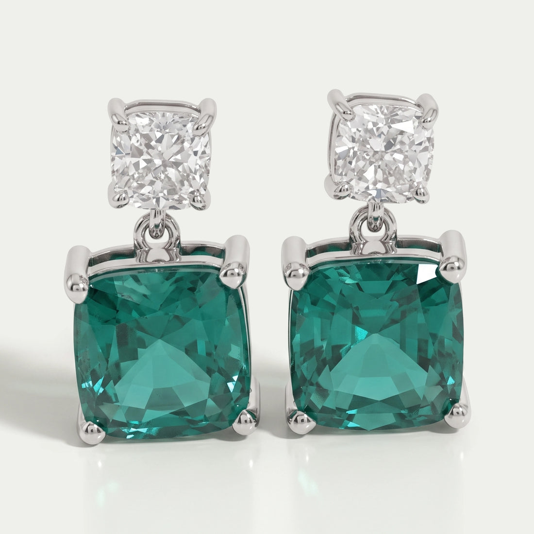 Green Cushion Gemstone Drop Earrings Earrings