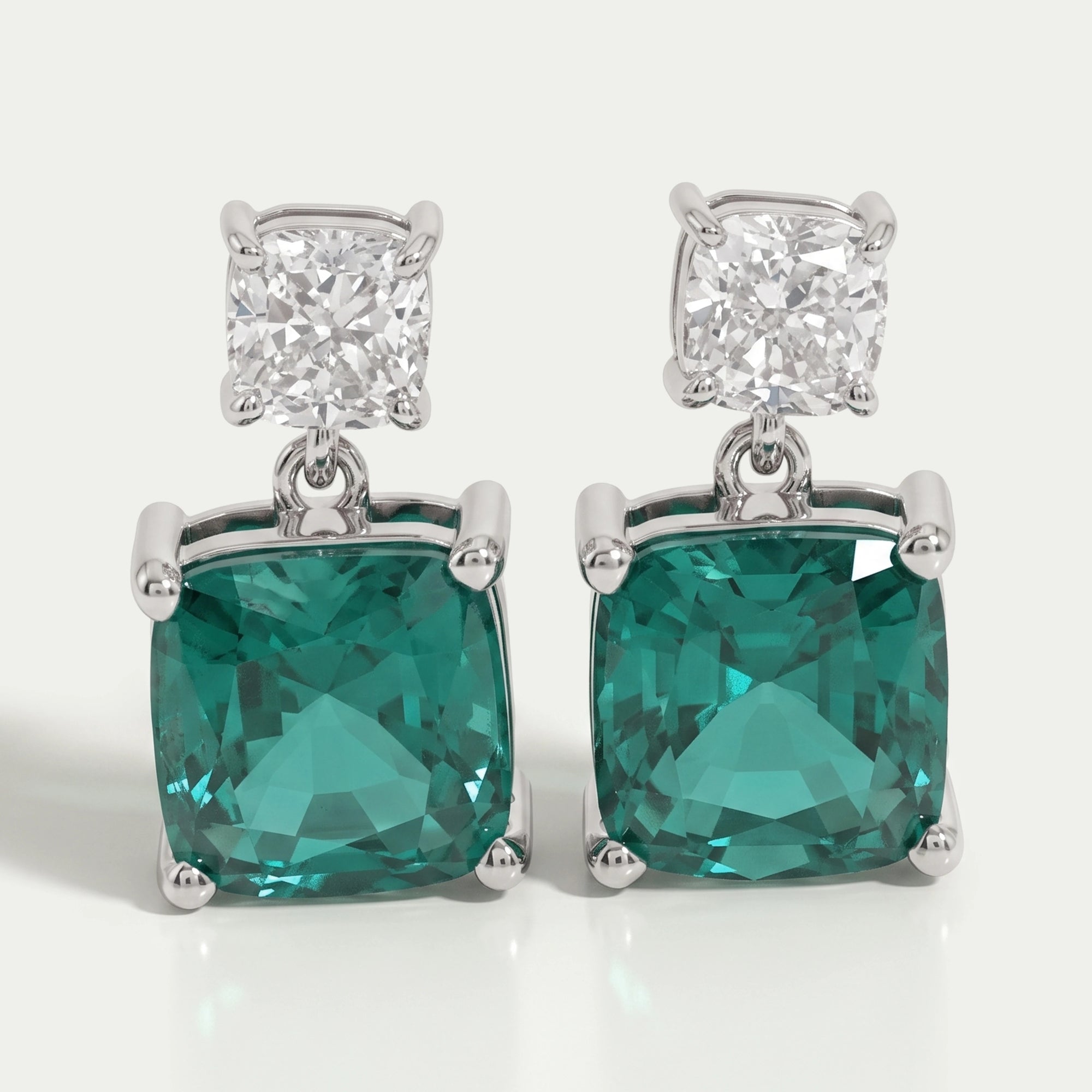 Green Cushion Gemstone Drop Earrings Earrings