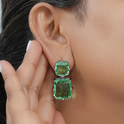 Mint Green Cushion Gemstone Drop Earrings Earrings
