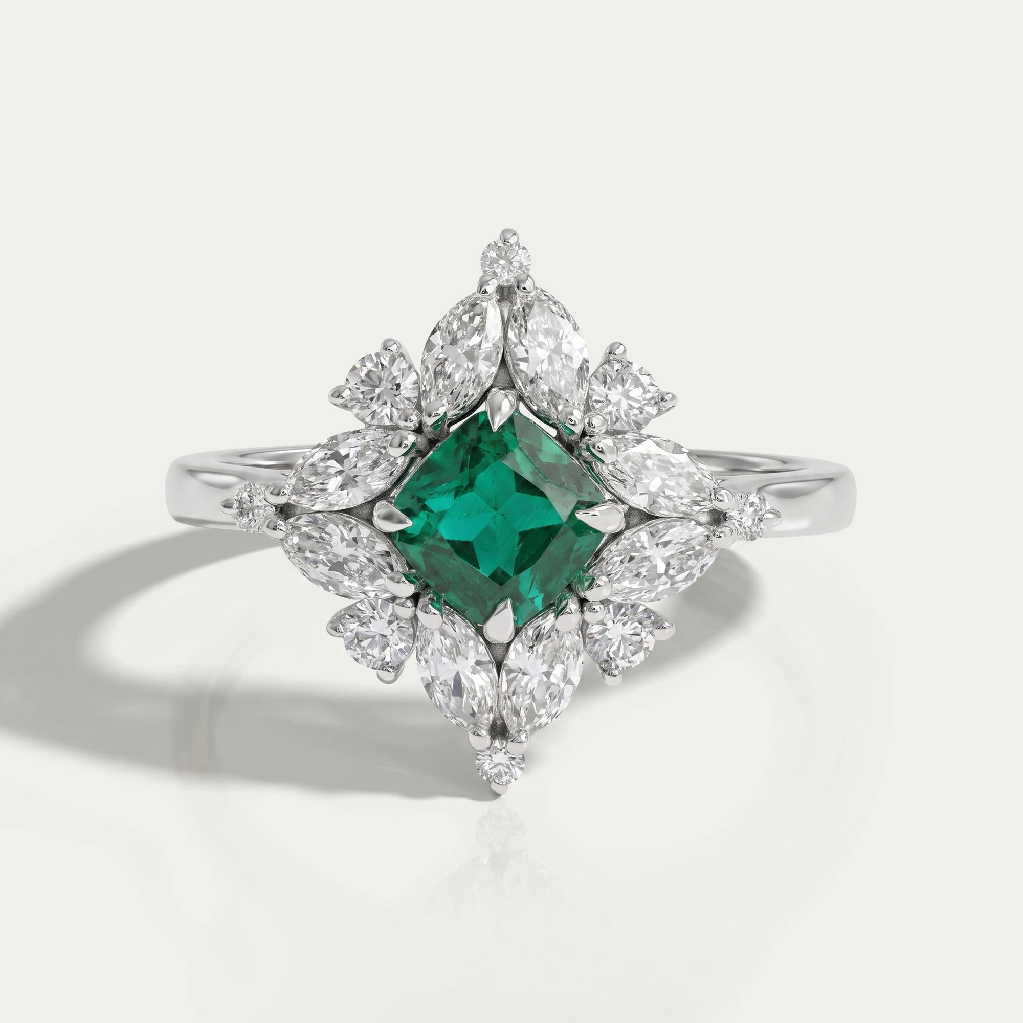 Lab Green Cushion Shape Halo Gemstone Ring Ring