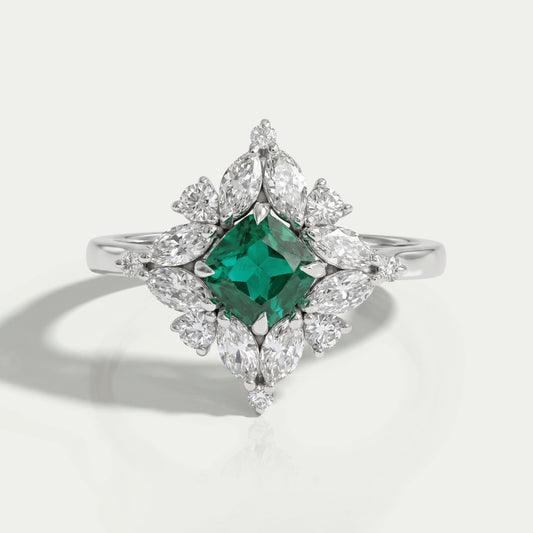 Lab Green Cushion Shape Halo Gemstone Ring Ring