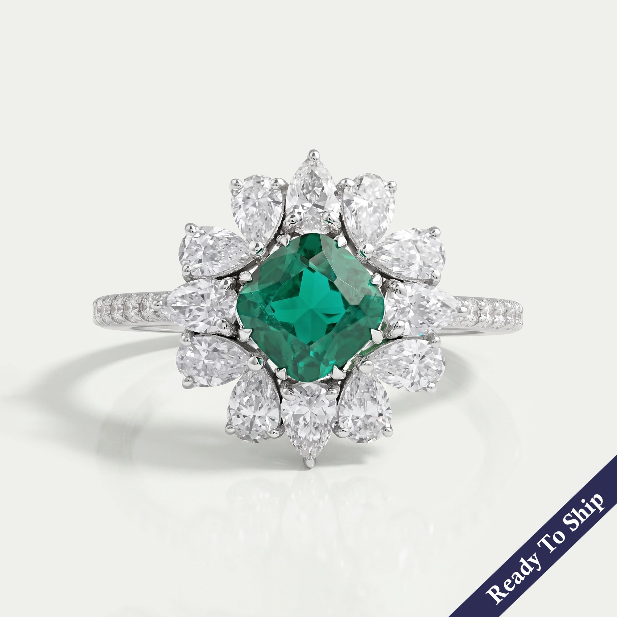 Green Cushion And Lab Diamond Halo Ring