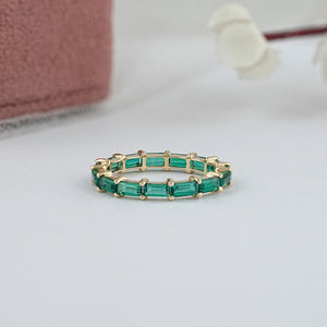 Green Emerald Baguette Cut Gemstone Eternity Band