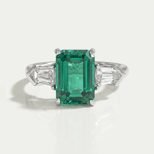 Three-Stone Emerald And Bullet Cut Diamond Ring Ring