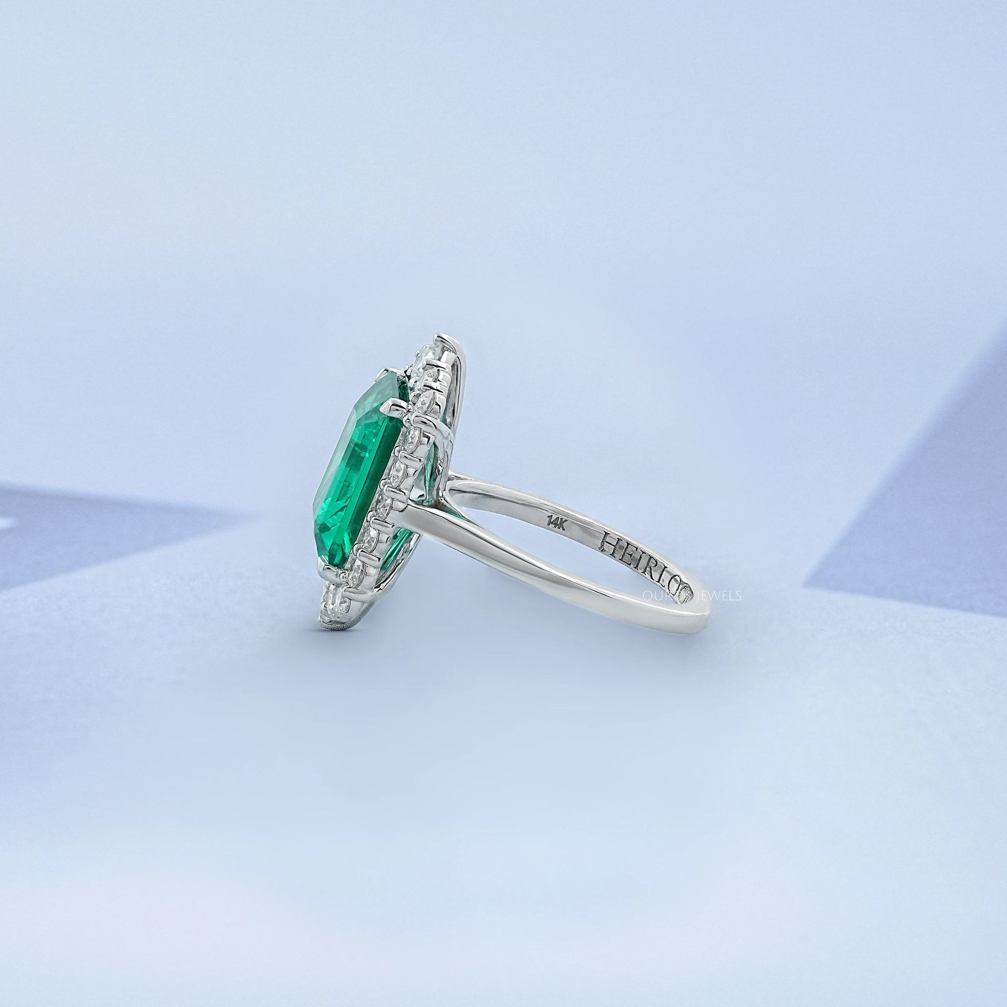 Green Emerald Gemstone Halo Engagement Ring Rings