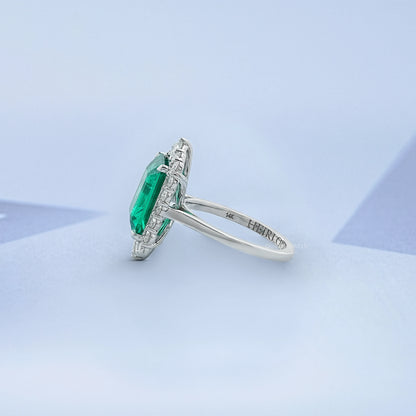 Green Emerald Gemstone Halo Engagement Ring Rings