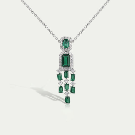 Green Emerald Halo Diamond Chandelier Necklace Set Necklaces