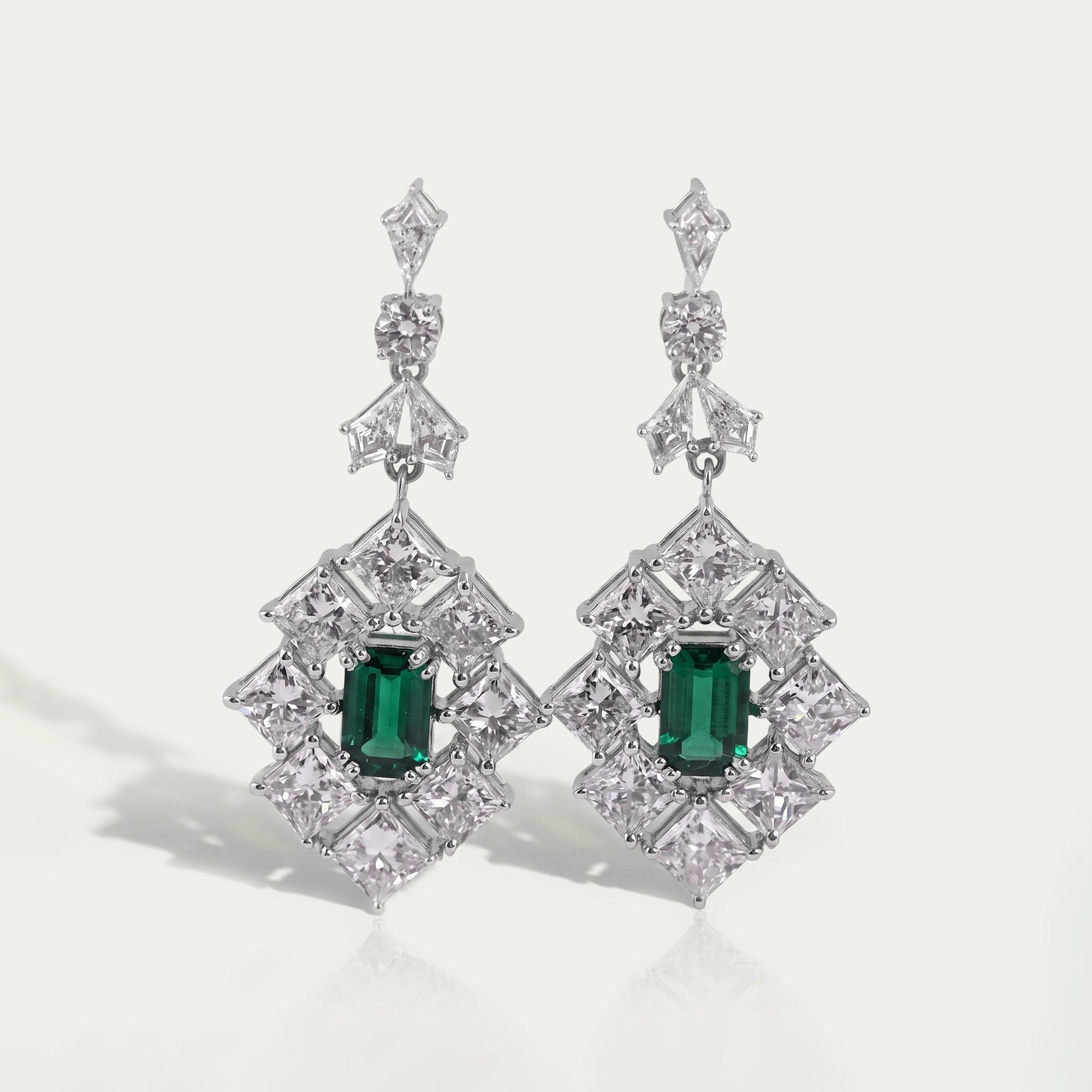 Green Gemstone And Princess Halo Earrings Earring