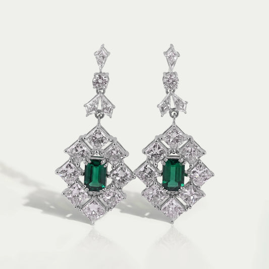 Green Gemstone And Princess Halo Earrings Earring
