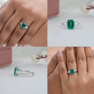 Three-Stone Emerald And Bullet Cut Diamond Ring