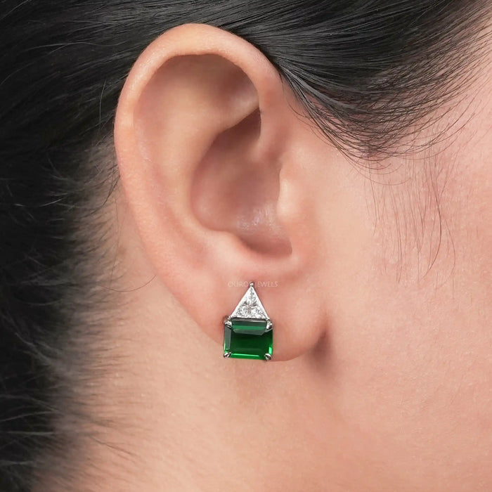 green gemstone and rinagle diamond stud earrings 