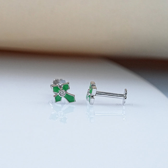 Enamel Green Cross Earrings For Kids