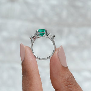 Asscher Cut Green Gemstone Three Stone Engagement Ring