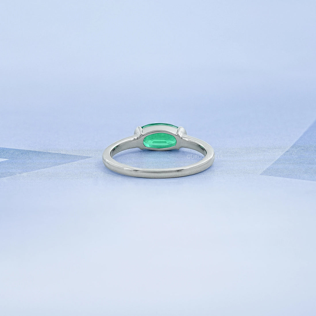 Green East West Oval Gemstone Accent Engagement Ring Ring