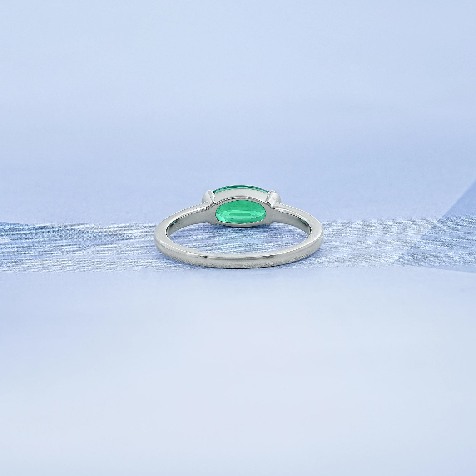 Green East West Oval Gemstone Accent Engagement Ring Ring