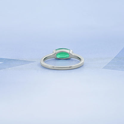 Green East West Oval Gemstone Accent Engagement Ring Ring