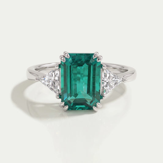 Emerald And Triangle Cut Trio Engagement Ring Rings