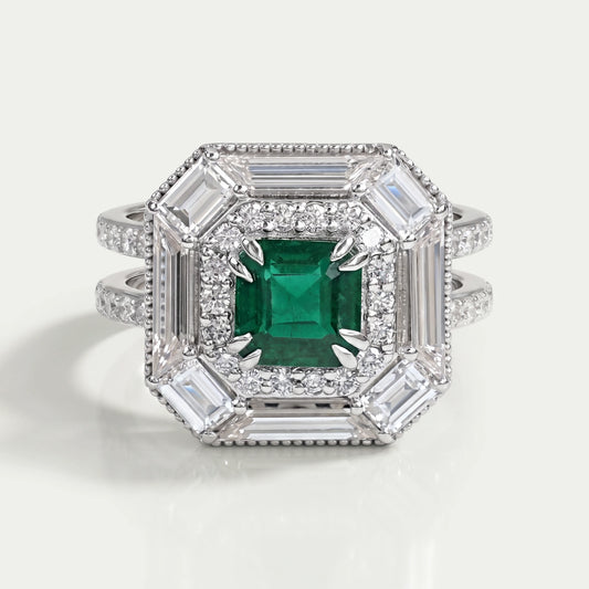 Asscher Shape Lab Gemstone Halo Anniversary Ring Ring