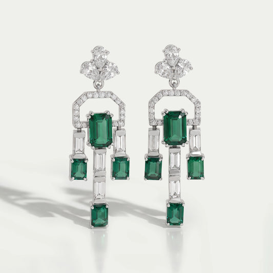 Green Emerald And Diamond Linear Drop Earrings Earring