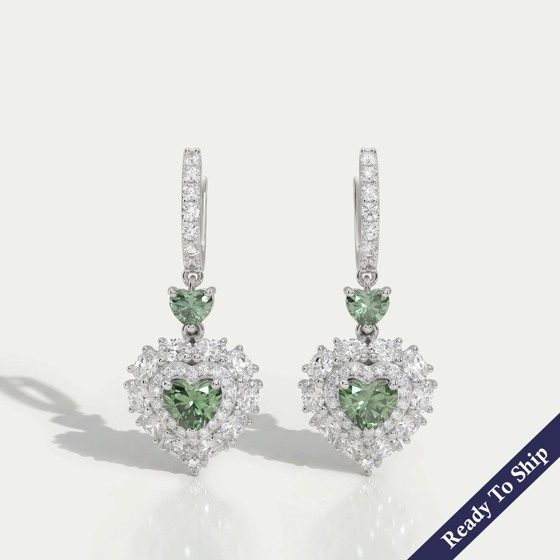 Green Heart Lab Diamond Halo Dangle Earrings Earrings