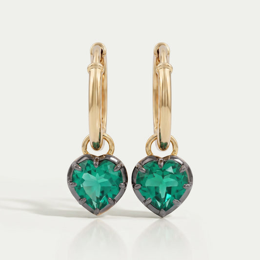 Green Heart Cut Black Coating Hoop Earrings Earrings