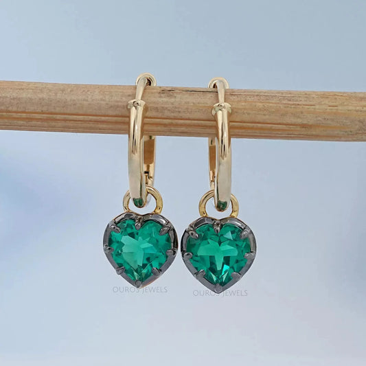 Green Heart Cut Black Coating Hoop Earrings Earrings