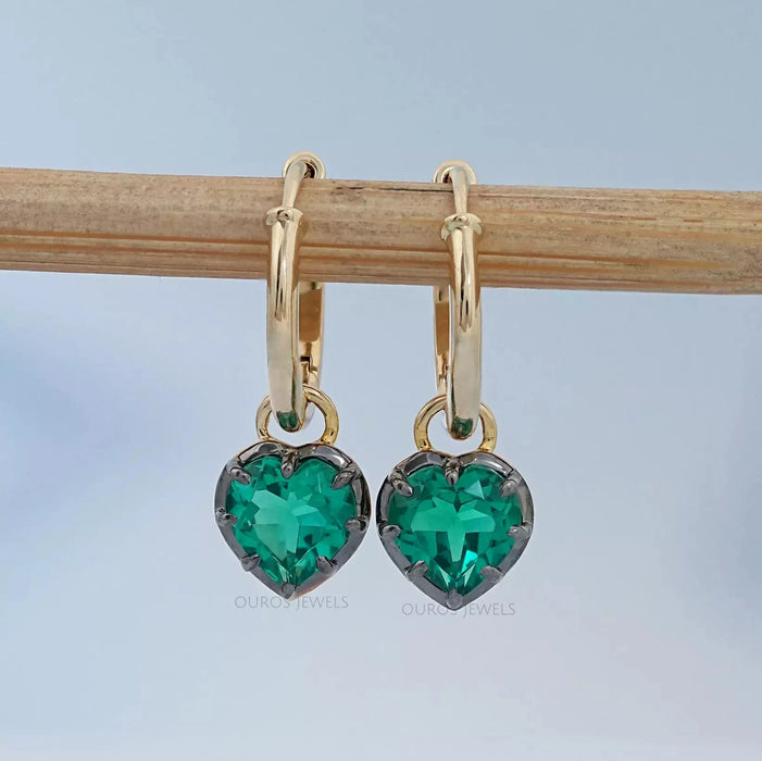 Green Heart Cut Black Coating Hoop Earrings