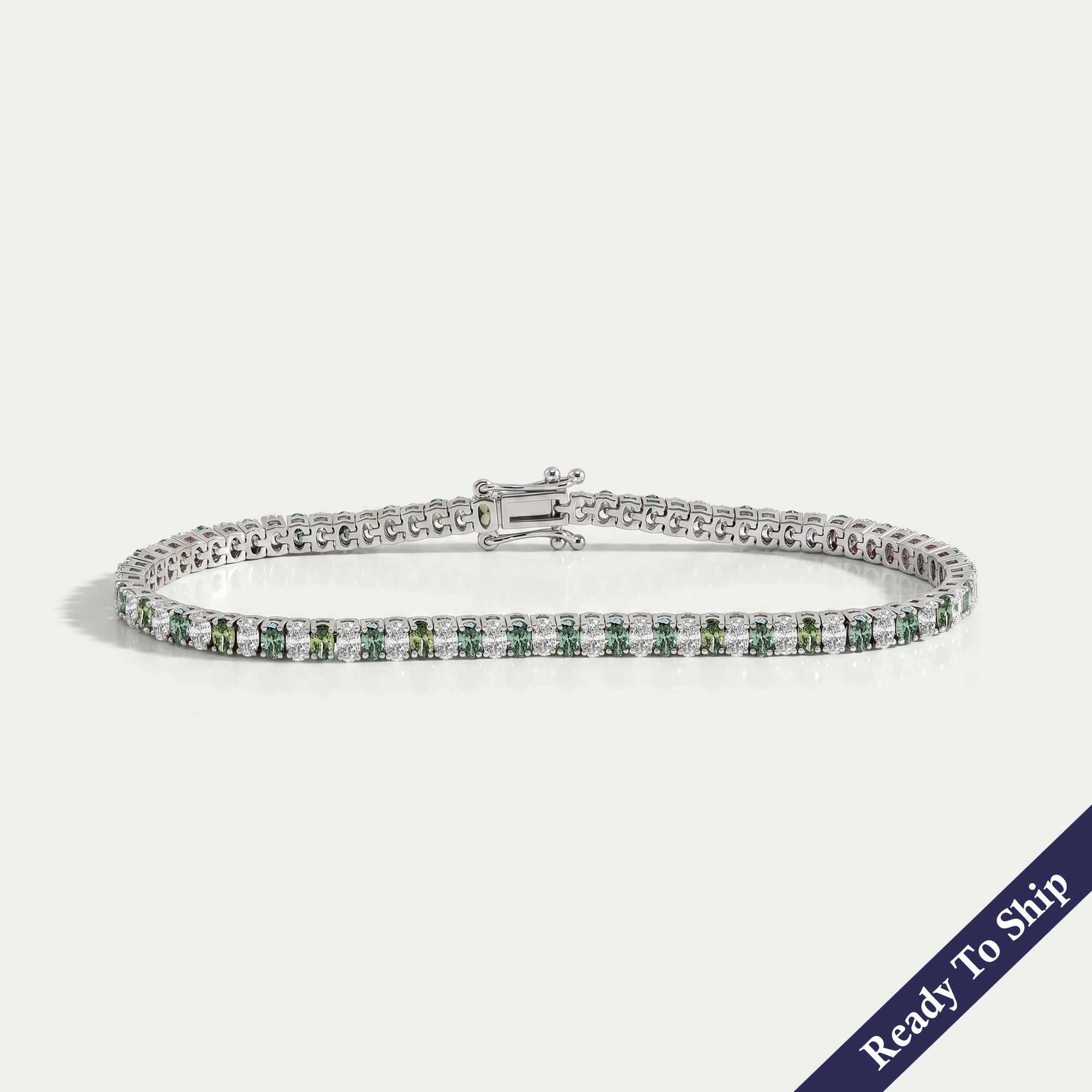 Green Oval Lab Diamond Tennis Bracelet