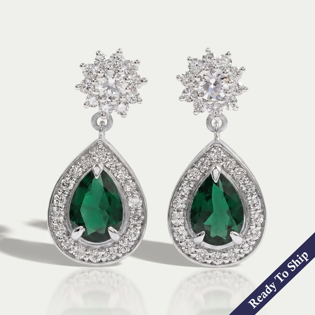 Emerald Pear Gemstone Drop Earrings
