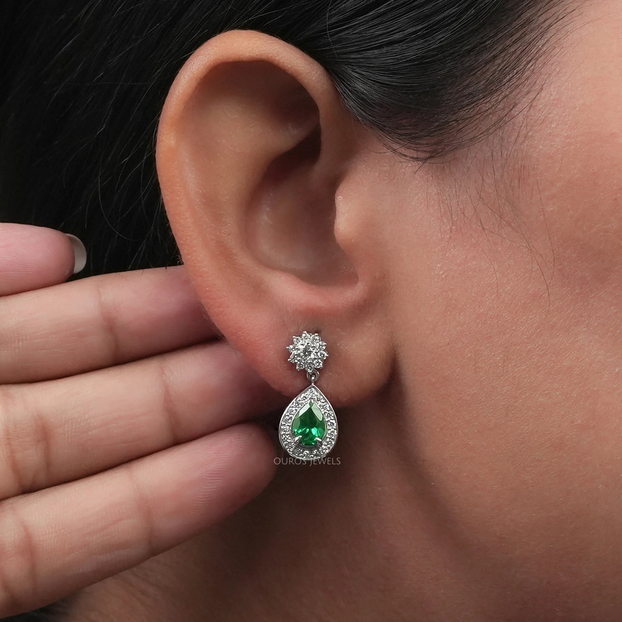 Emerald Pear Gemstone Drop Earrings