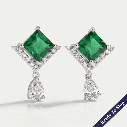 Green Princess Gemstone And Lab Diamond Drop Earrings