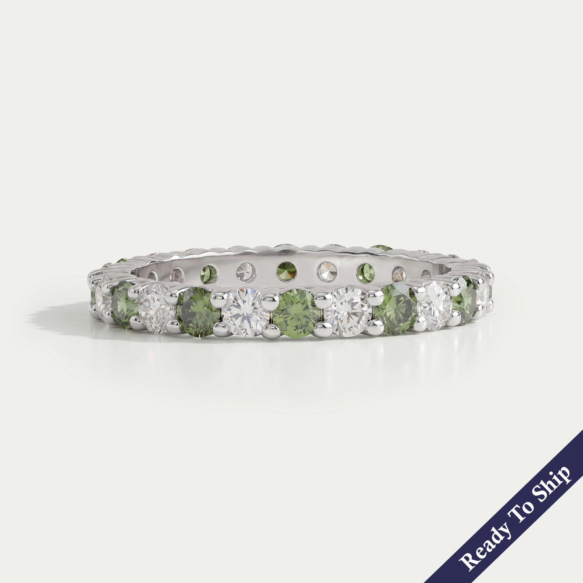 Fancy Green Round Lab Diamond Wedding Band Ring
