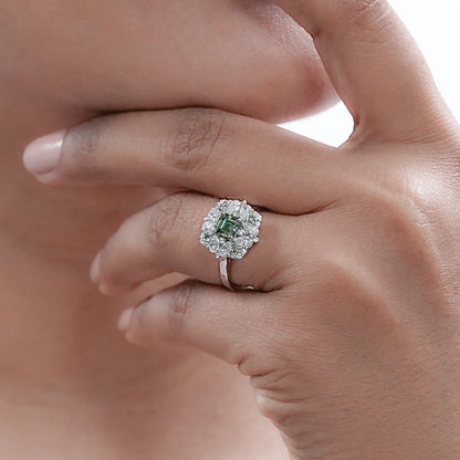 Asscher Cut Green Lab Diamond Cluster Engagement Ring Ring