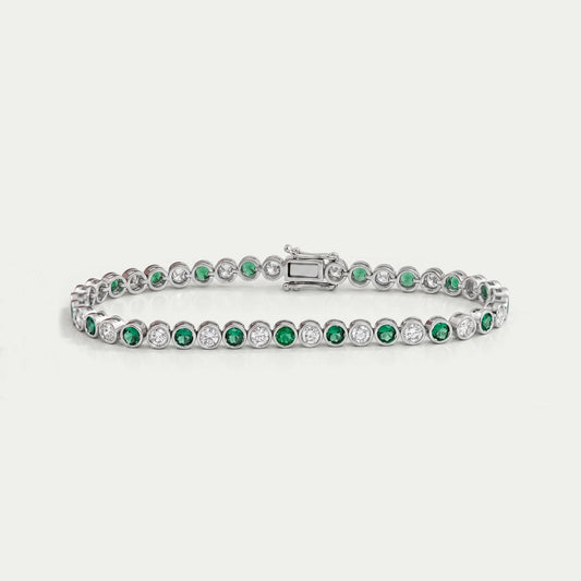 Round Cut Gemstone & Diamond Tennis Bracelet Bracelet