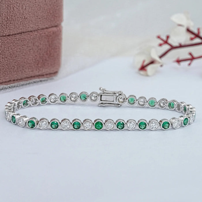 Round Cut Gemstone & Diamond Tennis Bracelet