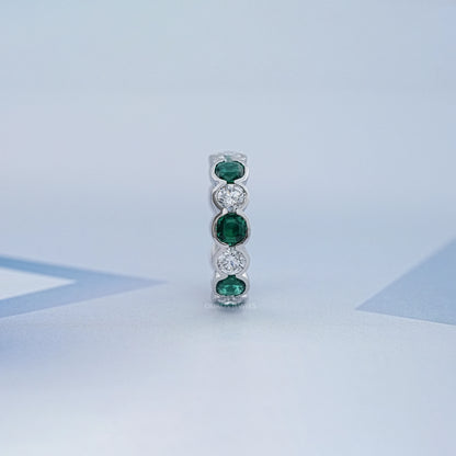 Green Zambian Cushion Half Bezel Wedding Band Ring