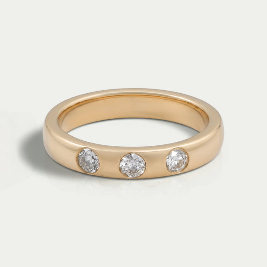 Three Stone Gypsy Set Diamond Wedding Band Ring