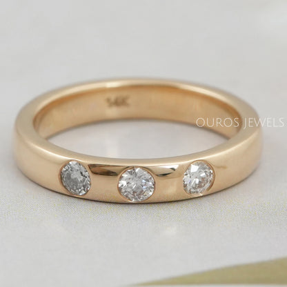 Three Stone Gypsy Set Diamond Wedding Band Ring