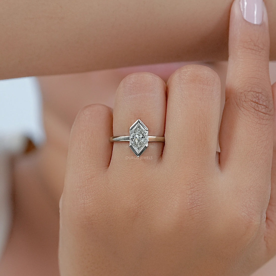 Half Bezel Dutch Marquise Diamond Solitaire Ring Ring