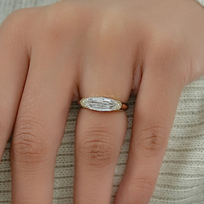 Half Bezel East West Step Cut Moval Diamond Ring Ring