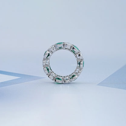Green Zambian Cushion Half Bezel Wedding Band Ring