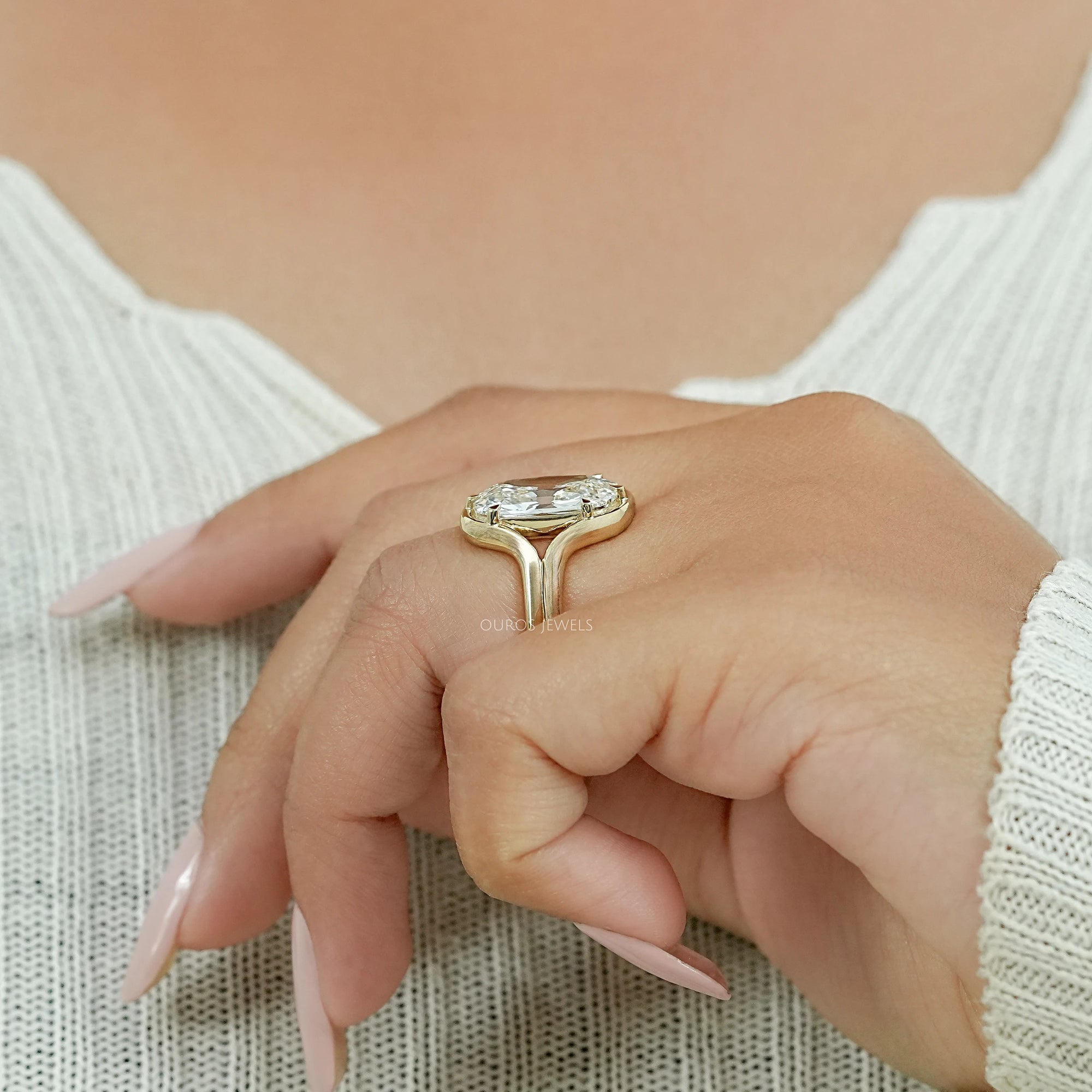 Old Mine Cushion Diamond Half Bezel Set Split Shank Ring Ring