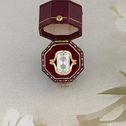Old Mine Cushion Diamond Half Bezel Set Split Shank Ring Ring