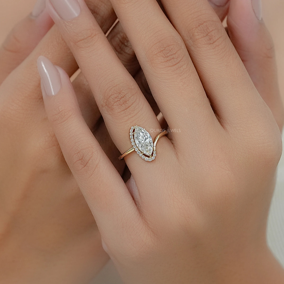 Marquise Lab Diamond Half Halo Bypass Ring Ring