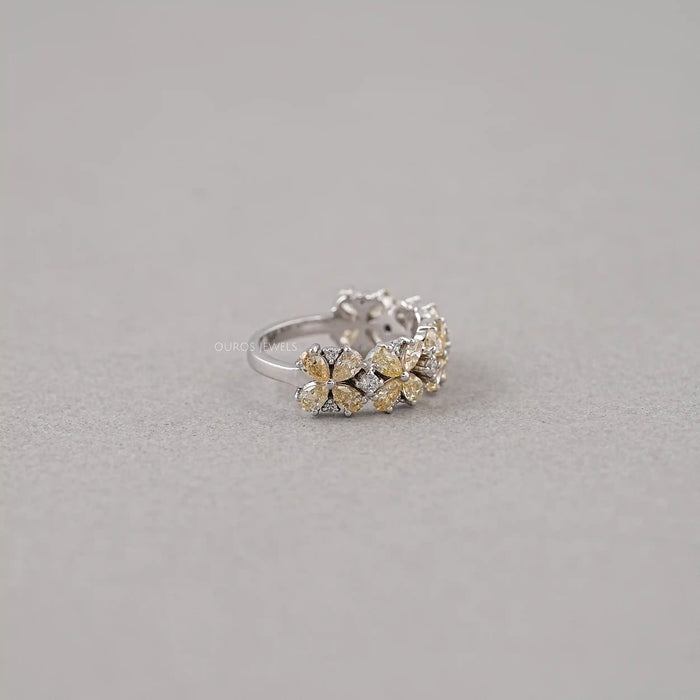 Floral Shape Yellow Pear Diamond Ring